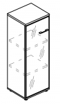 Шкаф средний узкий со стеклянной дверью в алюминиевой рамке левый (топ ДСП)