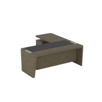 Стол для руководителя левый с кожаным бюваром, приставкой на малой тумбе и фронтальной панелью Премиум | Premium ПМ 164