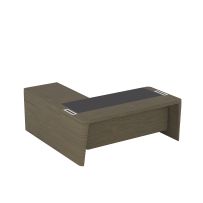 Стол для руководителя правый с кожаным бюваром, приставкой на малой тумбе и фронтальной панелью Премиум | Premium ПМ 165