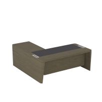 Стол для руководителя правый с кожаным бюваром, приставкой на большой тумбе и фронтальной панелью Премиум | Premium ПМ 167