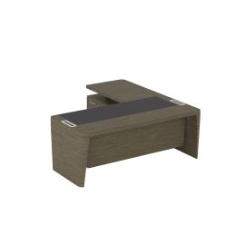 Стол для руководителя левый с кожаным бюваром, приставкой на большой тумбе и фронтальной панелью