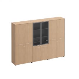 Шкаф комбинированный высокий (закрытый + стекло + одежда)