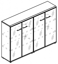 Шкаф средний комбинированный со стеклянными дверьми в алюминиевой рамке  (топ МДФ)